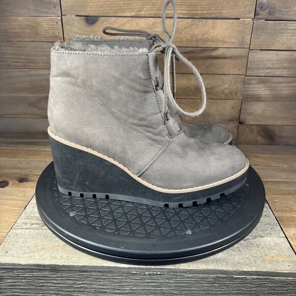 Eileen Fisher Women’s Size 7.5 Alpine Ankle Brown Suede Lace Up Wedge Boots - Picture 1 of 9